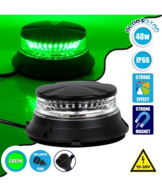 GloboStar® 85169 PRO Series Φάρος Σήμανσης Οχήματος Security - Ασφαλείας για Αυτοκίνητα & Φορτηγά 6 Προγραμμάτων Φωτισμού STROBE LED SMD 3030 48W DC 10-30V Αδιάβροχος IP66 Πράσινο